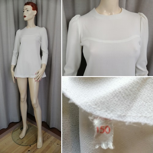 Vintage pytteliten kortkort vit klänning 60-tal lång ärm