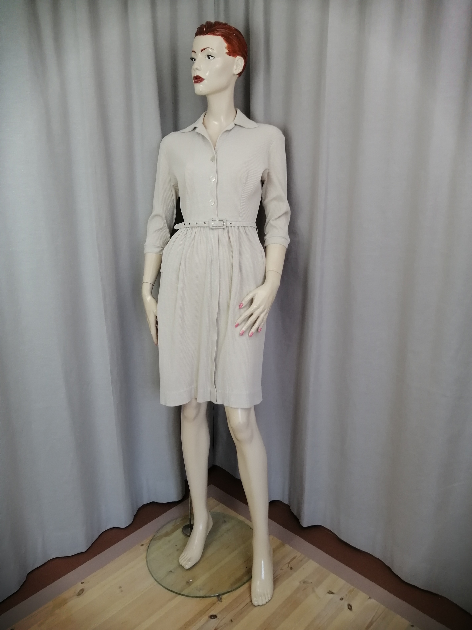 Vintage MMT Katja of Sweden beige våffelmönstrad klänning mjuk bomull 60-tal