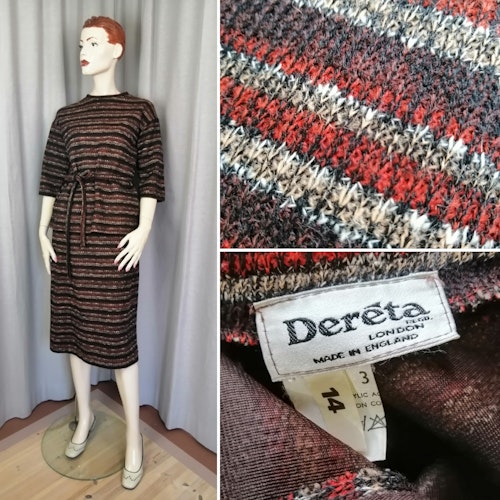 Vintage dress kjol och jumper randig brun röd rost skärp 6070-tal