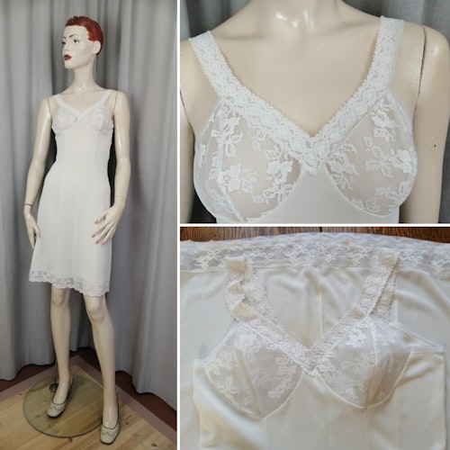 Vintage 60-tal Grace underklänning vit nylon spets över bysten spets nertill
