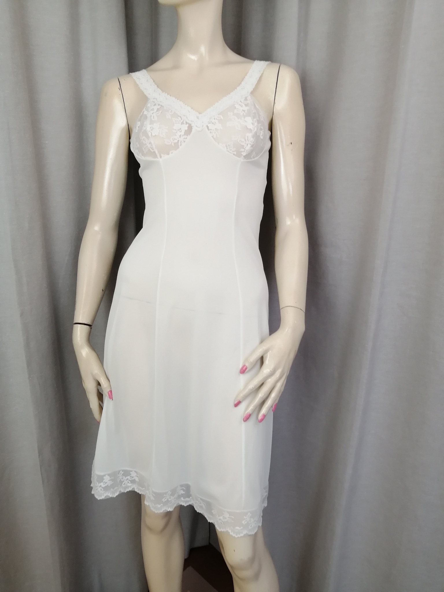 Vintage 60-tal Grace underklänning vit nylon spets över bysten spets nertill