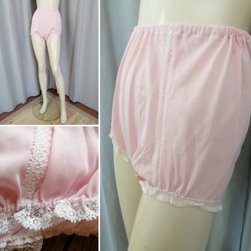 Vintage 60-tal Grace hög trosa nylon rosa med vita spetsar