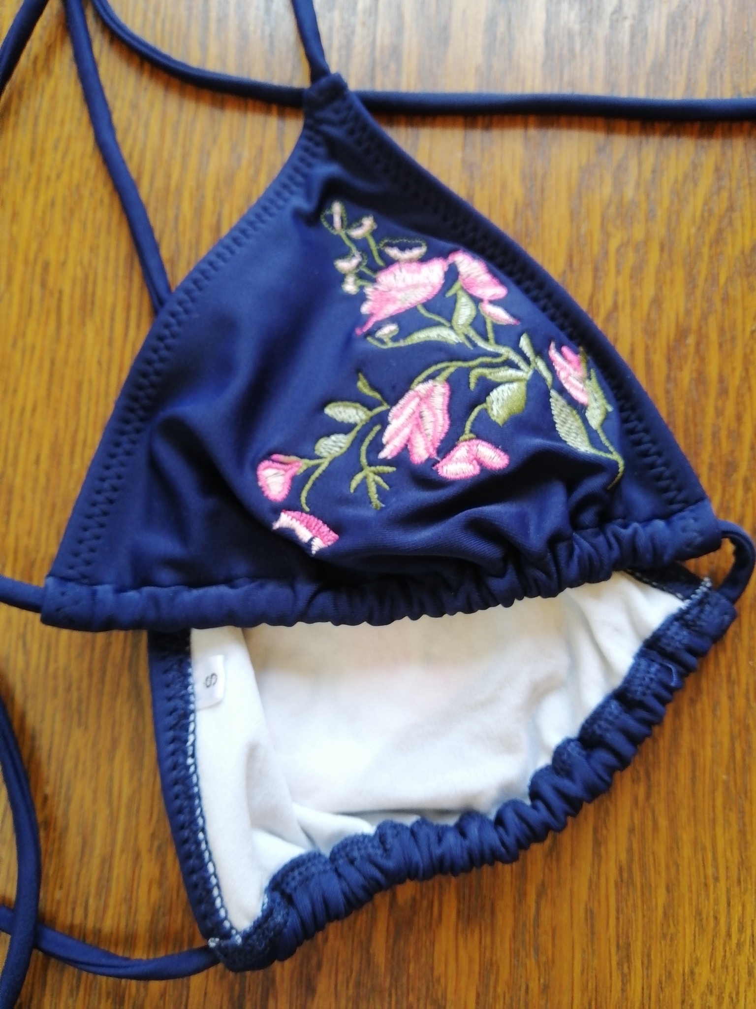 Vintage 60-tal Grace triangle-bikini blå med rosa blomdekor pytteliten