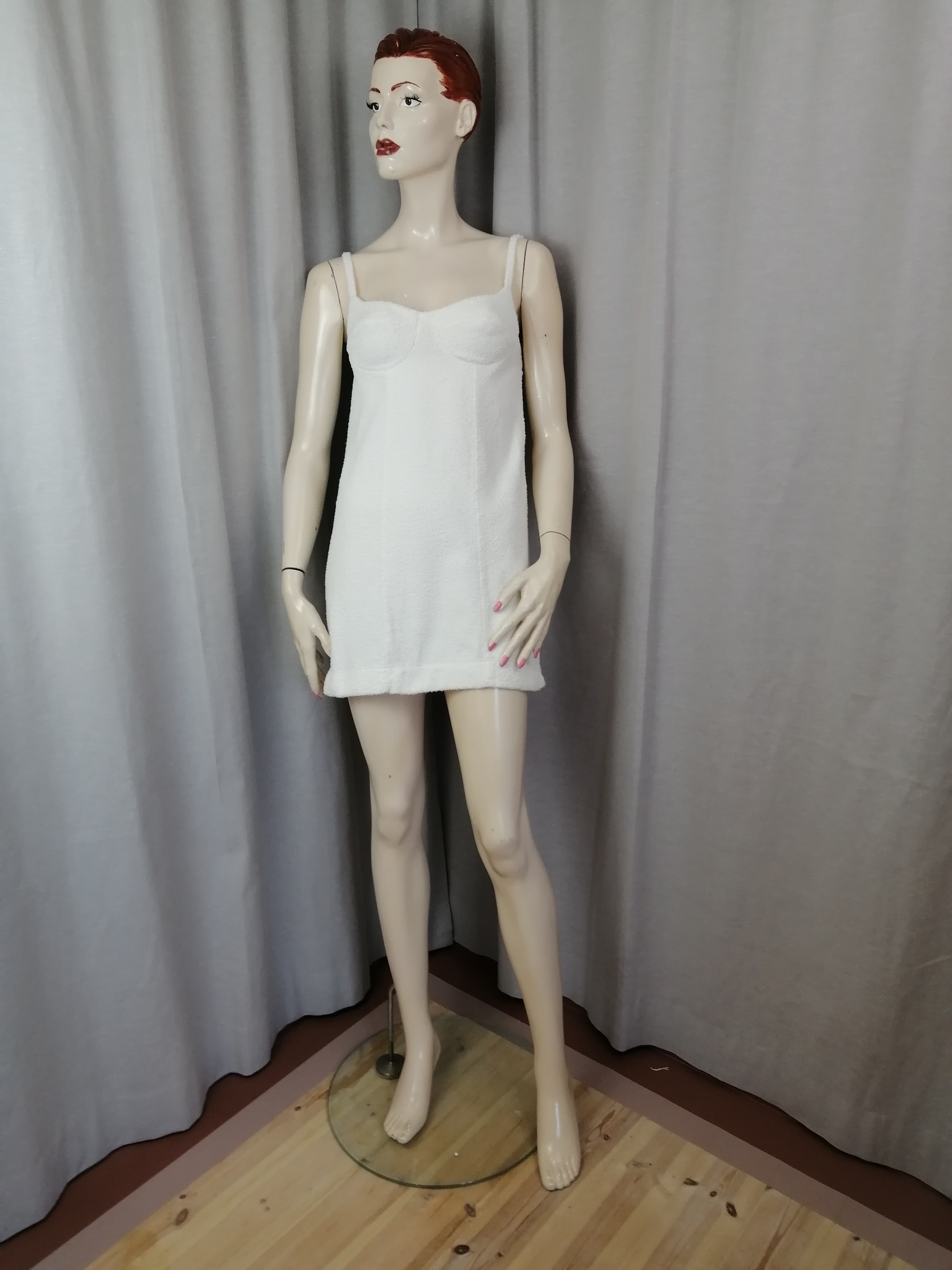 Vintage 60-tal Grace vit kortkort strandklänning frotté stoppade kupor