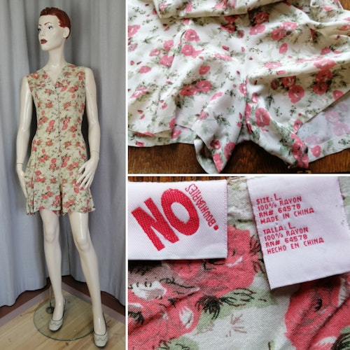 Vintage sommardräkt kortare shorts-klänning 80-tal, ljusgrön rosaröda rosor