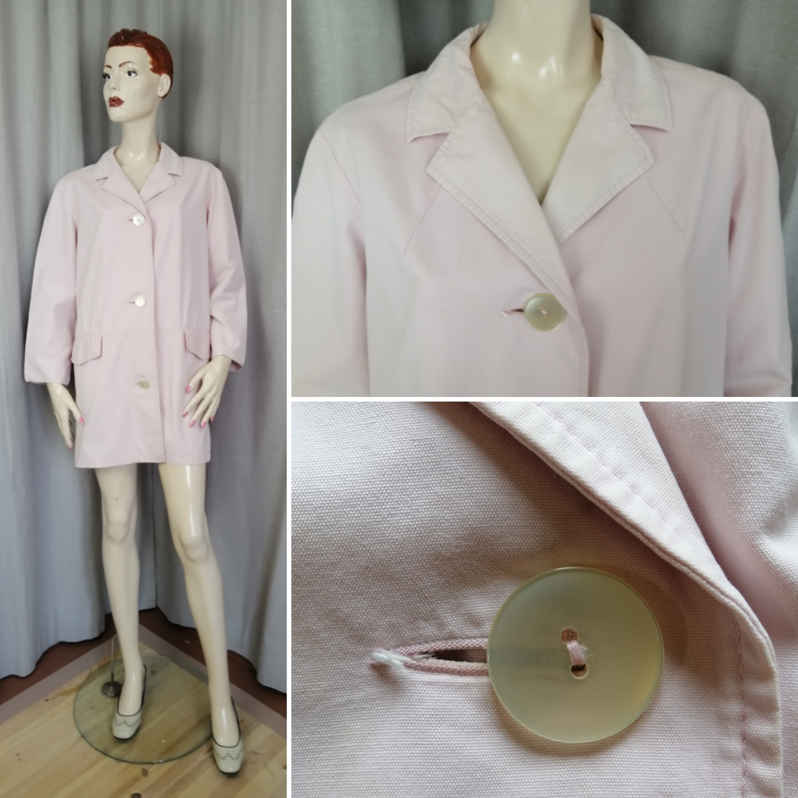 Vintage rosa kort kappa stora knappar 60-tal eller 80-tal poplin tunt foder