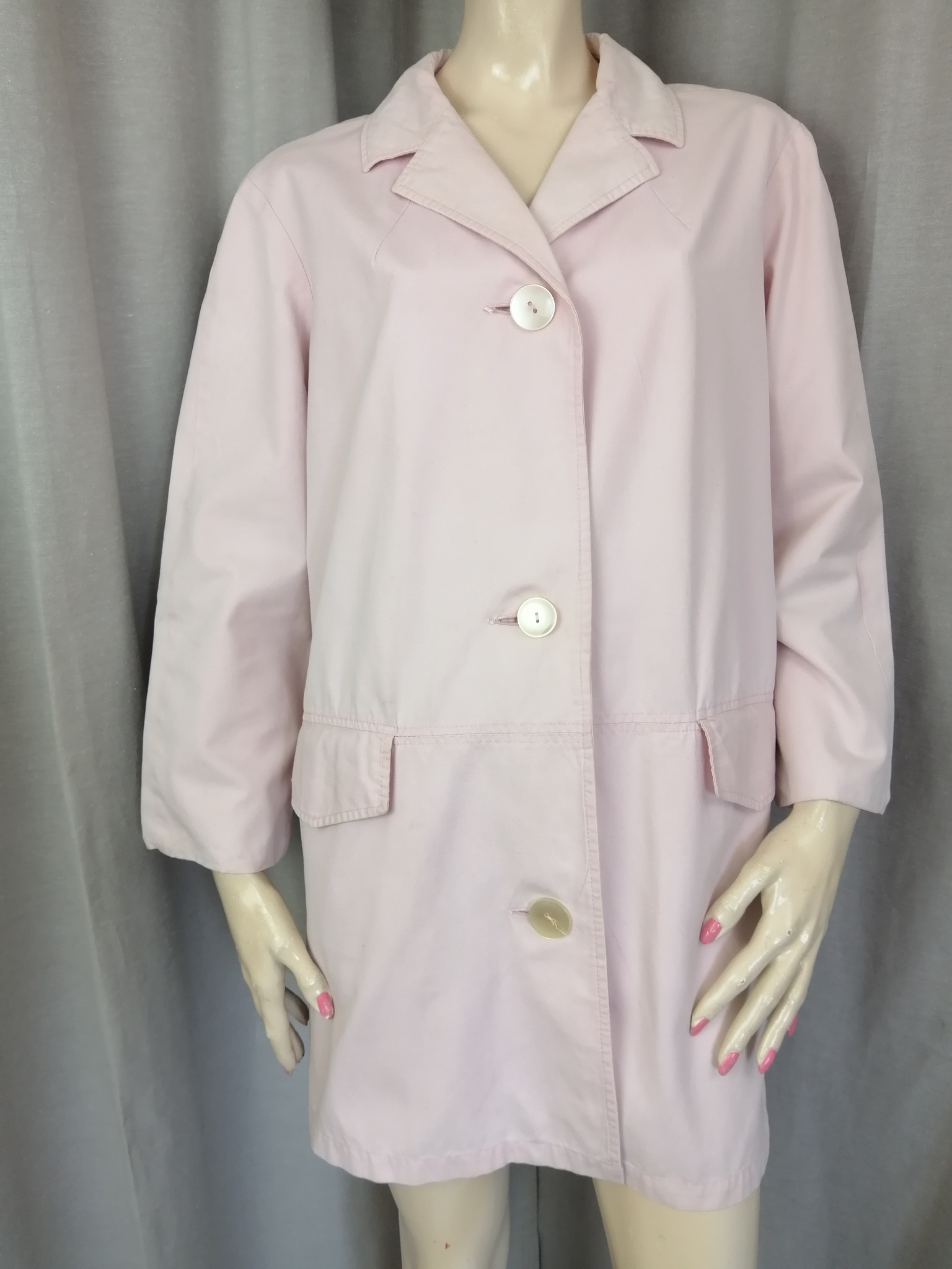 Vintage rosa kort kappa stora knappar 60-tal eller 80-tal poplin tunt foder