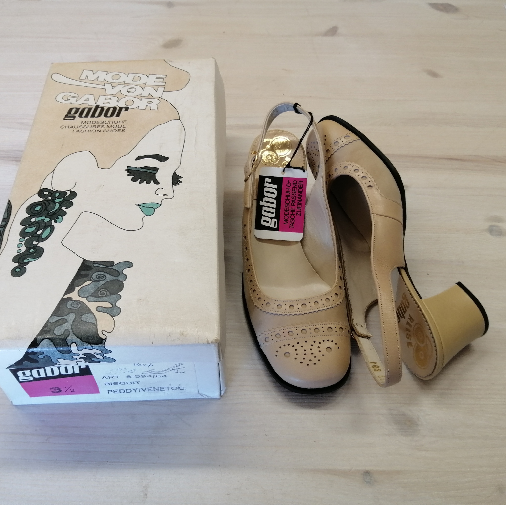 Vintage Gabor ljus beige sko slingback dekor mocka stl 3,5 ca 36