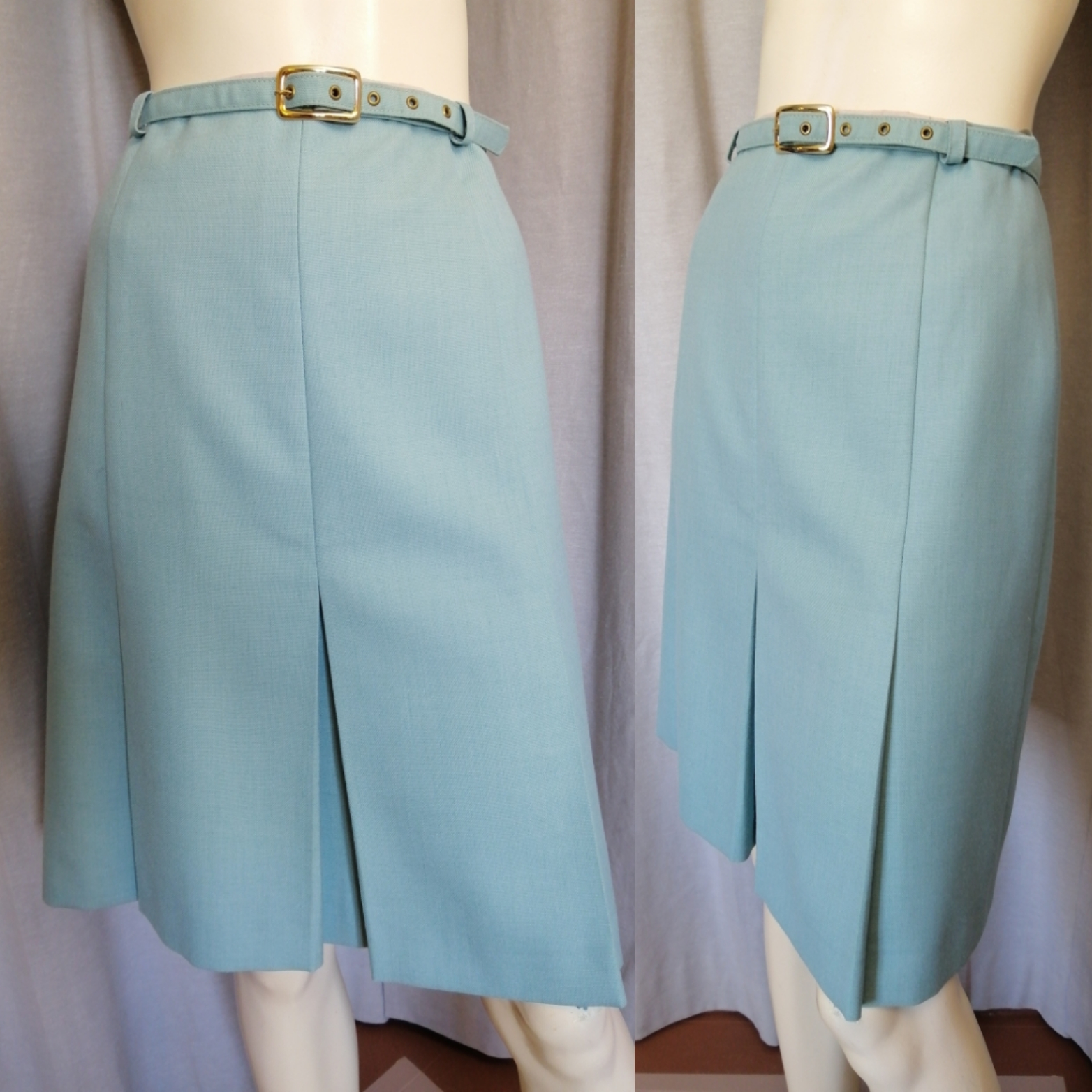 Vintage ljusblå kjol med gångveck skärp rosa foder 60-tal