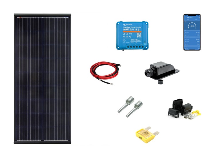 Off-Grid paket Husbild/Camper 150W solpanelskit + inverter + batteri