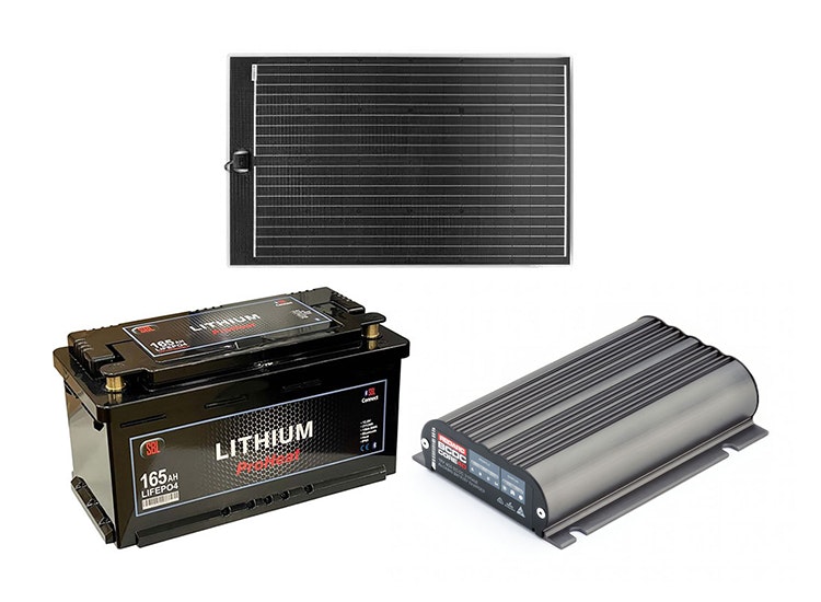 Off-Grid paket medium 165Ah lithium / 135W flexpanel / 40A DC-DC 12V