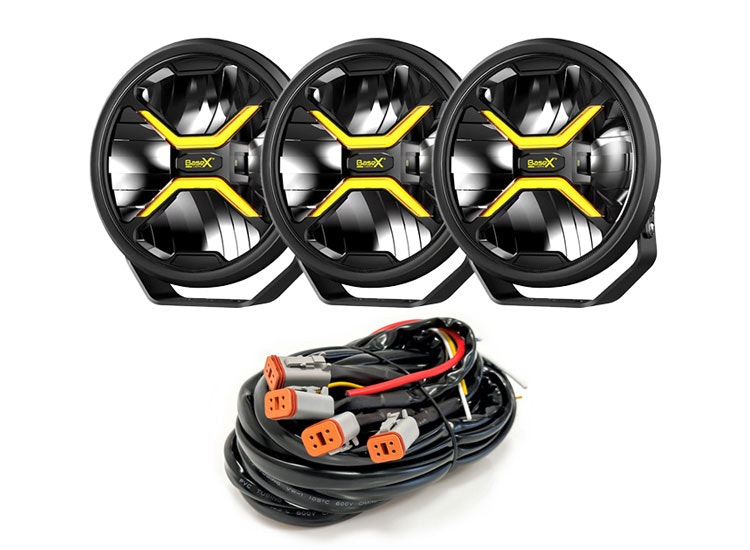 3-Pack BaseX Lights 9″ LED-extraljus med kabelsats