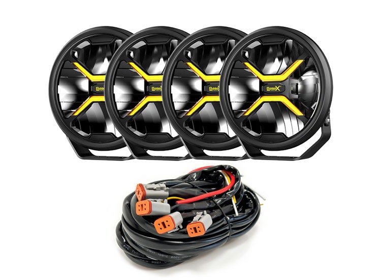 4-Pack BaseX Lights 9″ LED-extraljus med kabelsats