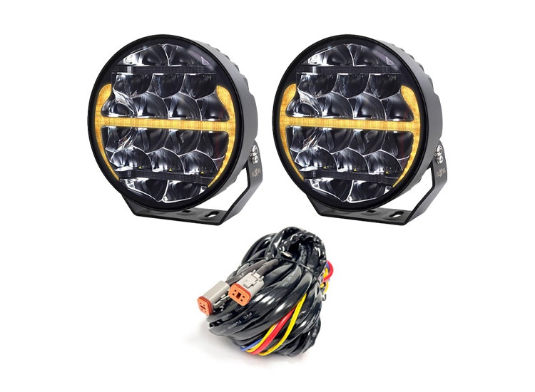 2-pack Predator 9″ LED extraljus med kabelsats