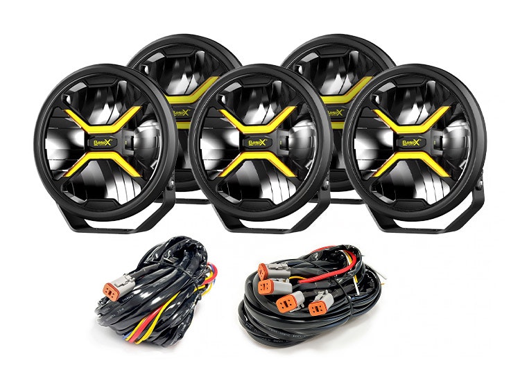 5-Pack BaseX Lights 9″ LED-extraljus med kabelsats