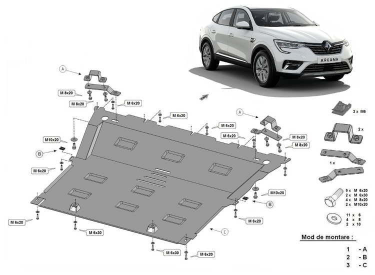 Underkörningsskydd Motor/Kylare/Växellåda Renault Arkana 2020-2024