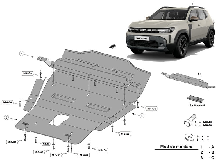 Underkörningsskydd Motor, Växellåda, Kylare Dacia Duster 4x4 2024+