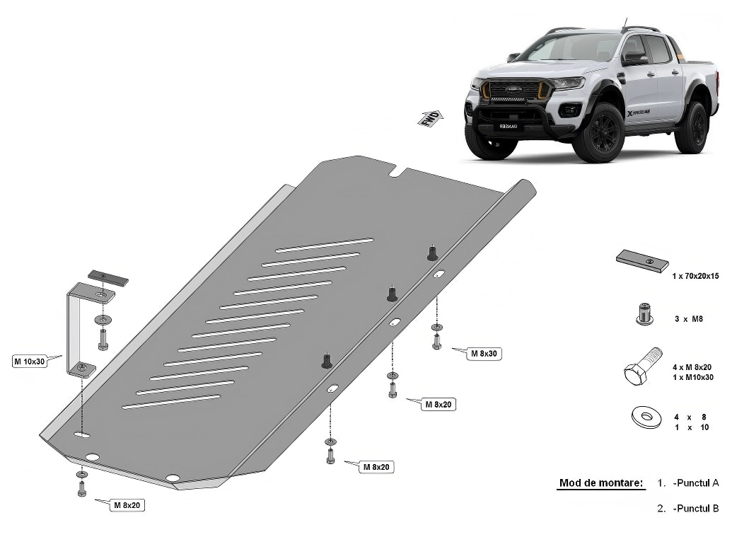 Underkörningsskydd partikelfilter Ford Ranger 2020-2023