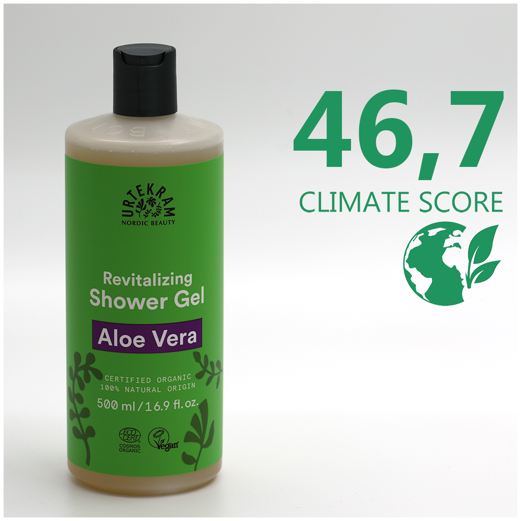 En flaska Urtekram Aloe Vera Shower Gel 500ml med Climate score 47