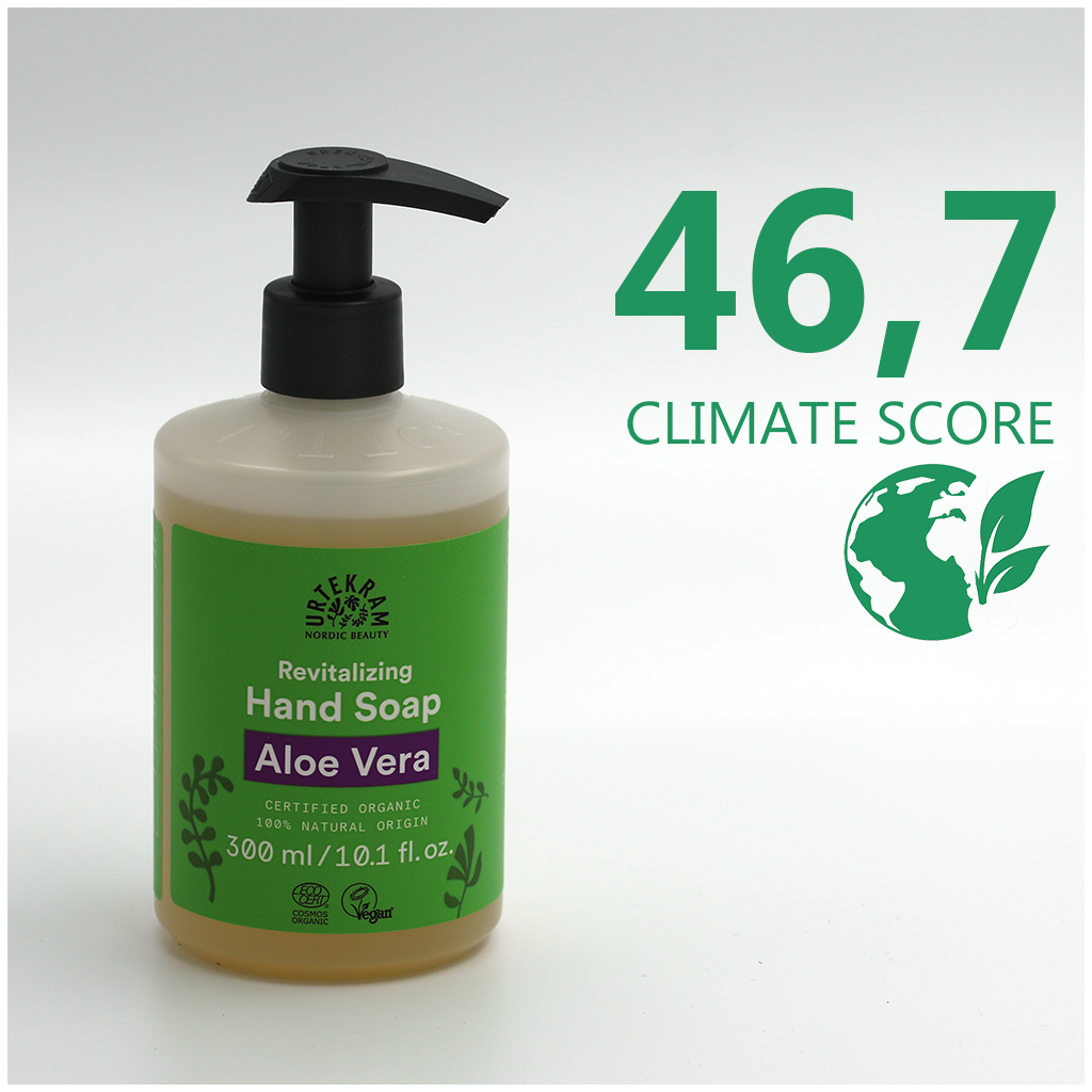 En flaska Urtekram AloeVera Hand Soap 300 ml med Climate score 47