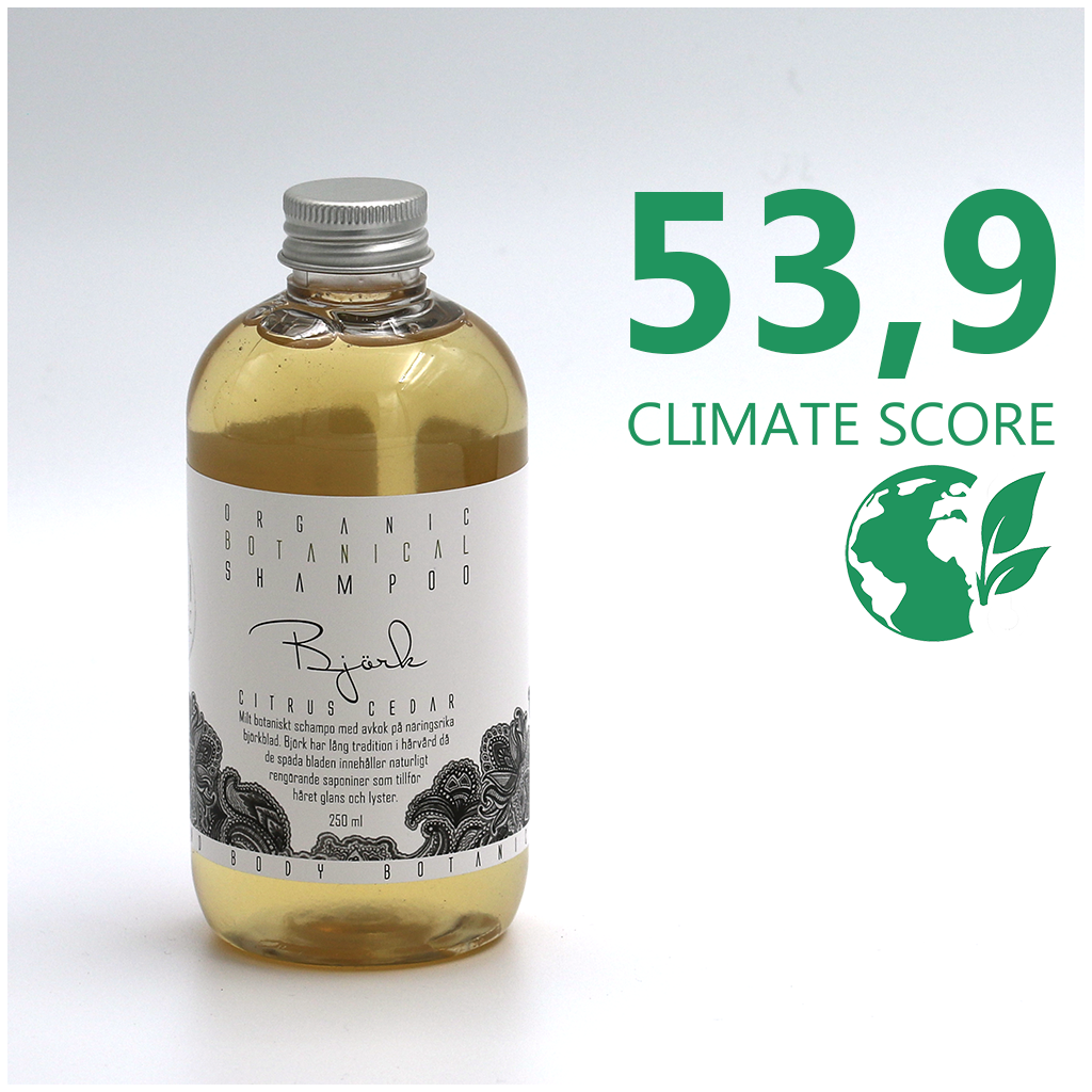 En flaska Kaliflower Organics Schampo - Björk, Citrus och Ceder 250 ml med Climate score 54
