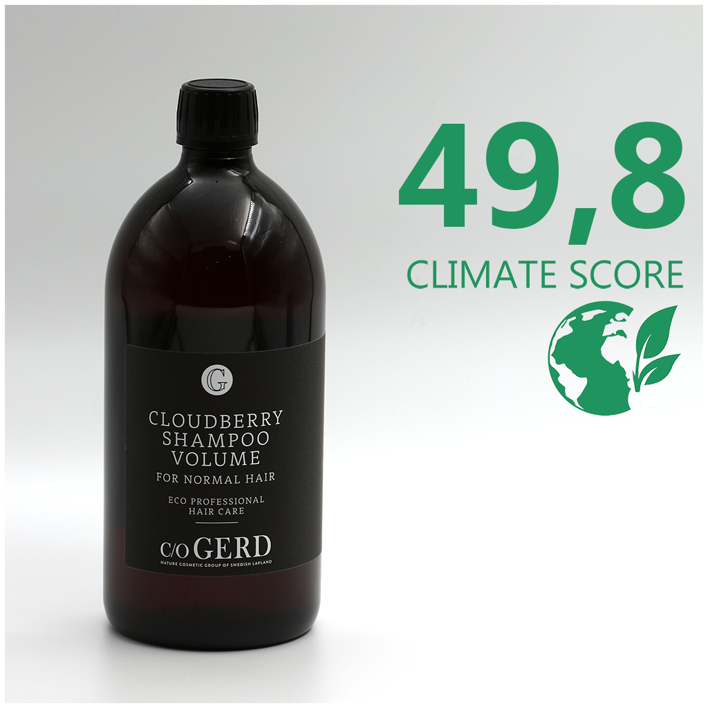 En flaska Care of GERD Cloudberry Shampoo 1000ml med Climate score 50