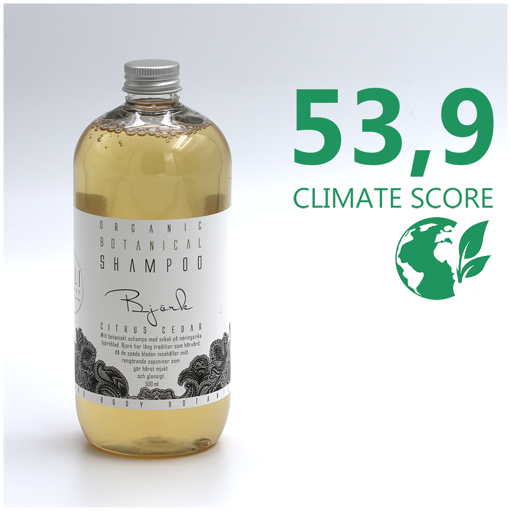 En flaska Kaliflower Organics Schampo - Björk, Citrus och Ceder 500 ml med Climate score 54