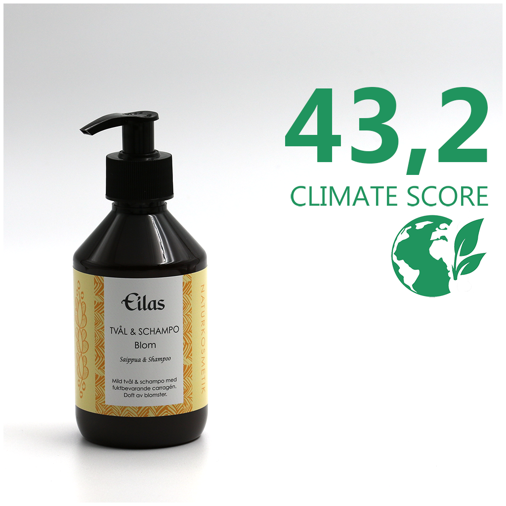 En flaska Eilas Tvål & Schampo - Blom 260ml med Climate score 43