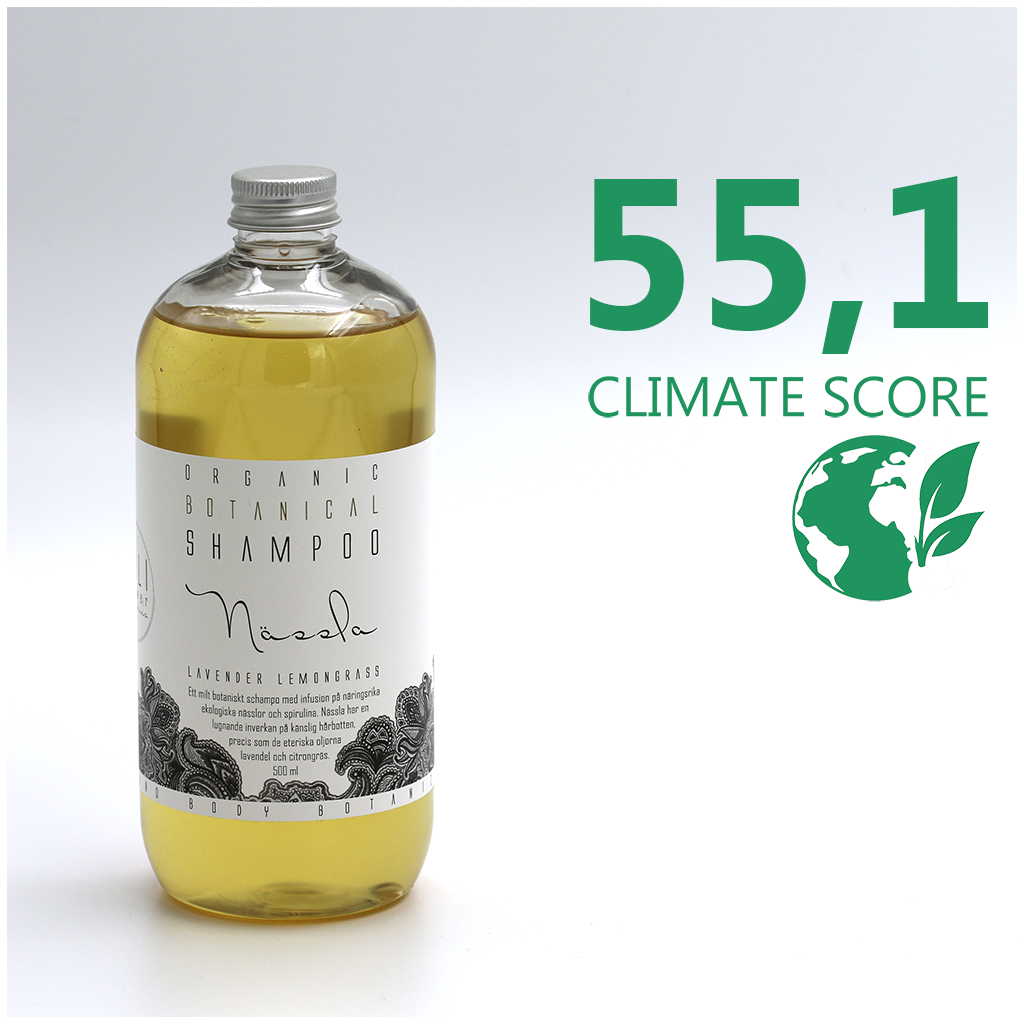 En flaska Kaliflower Organics Schampo - Nässla, Lavendel och Citrongräs 500 ml med Climate score 55