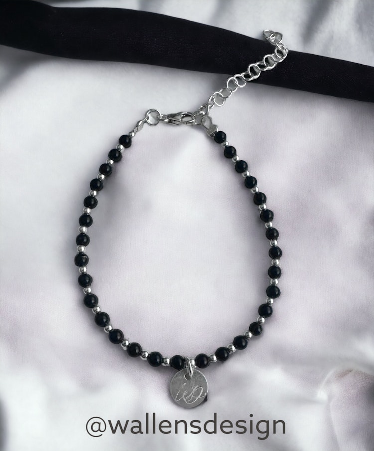 Kristallarmband - Jade, svart (tunt)