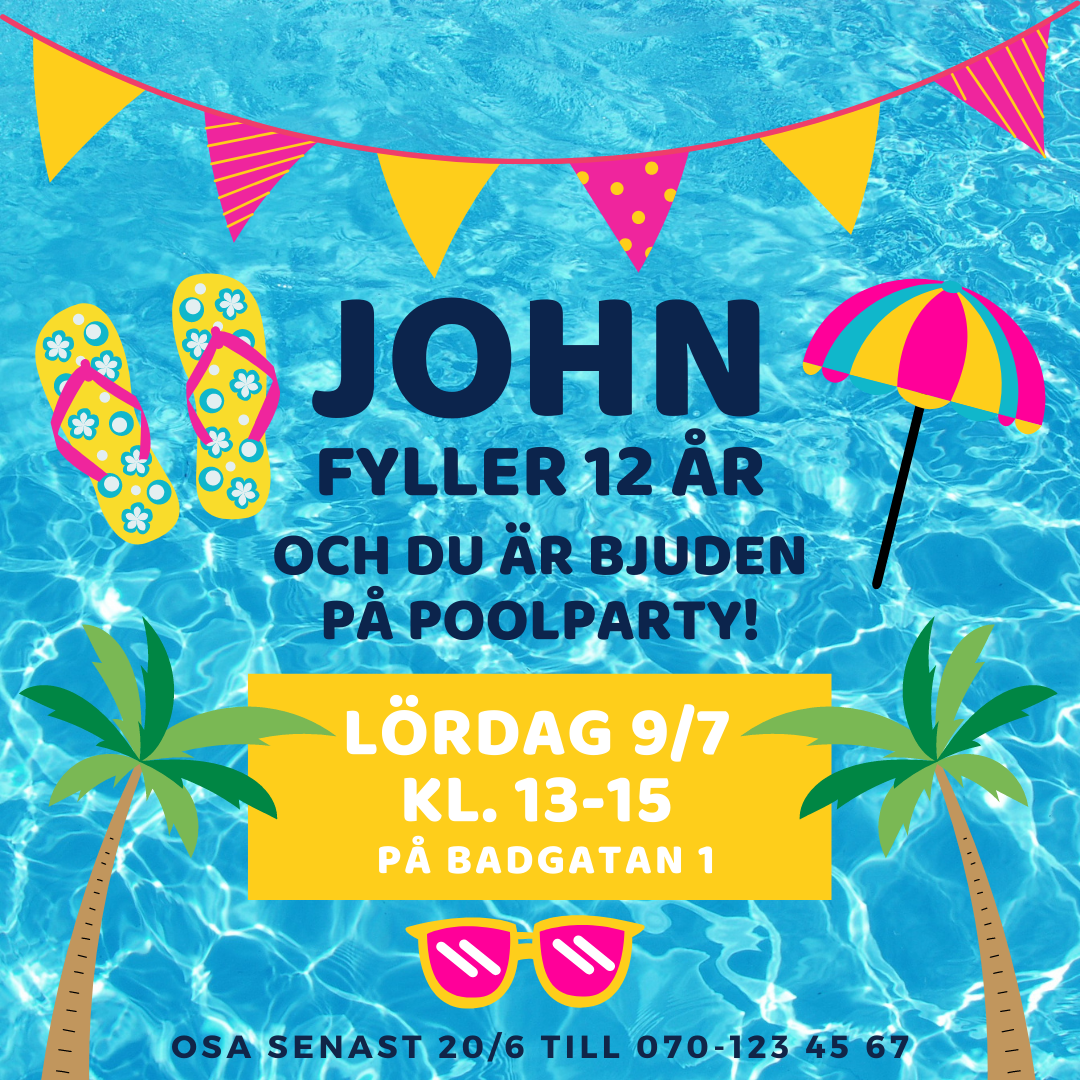 Kalasinbjudan att skicka digitalt med tema poolparty