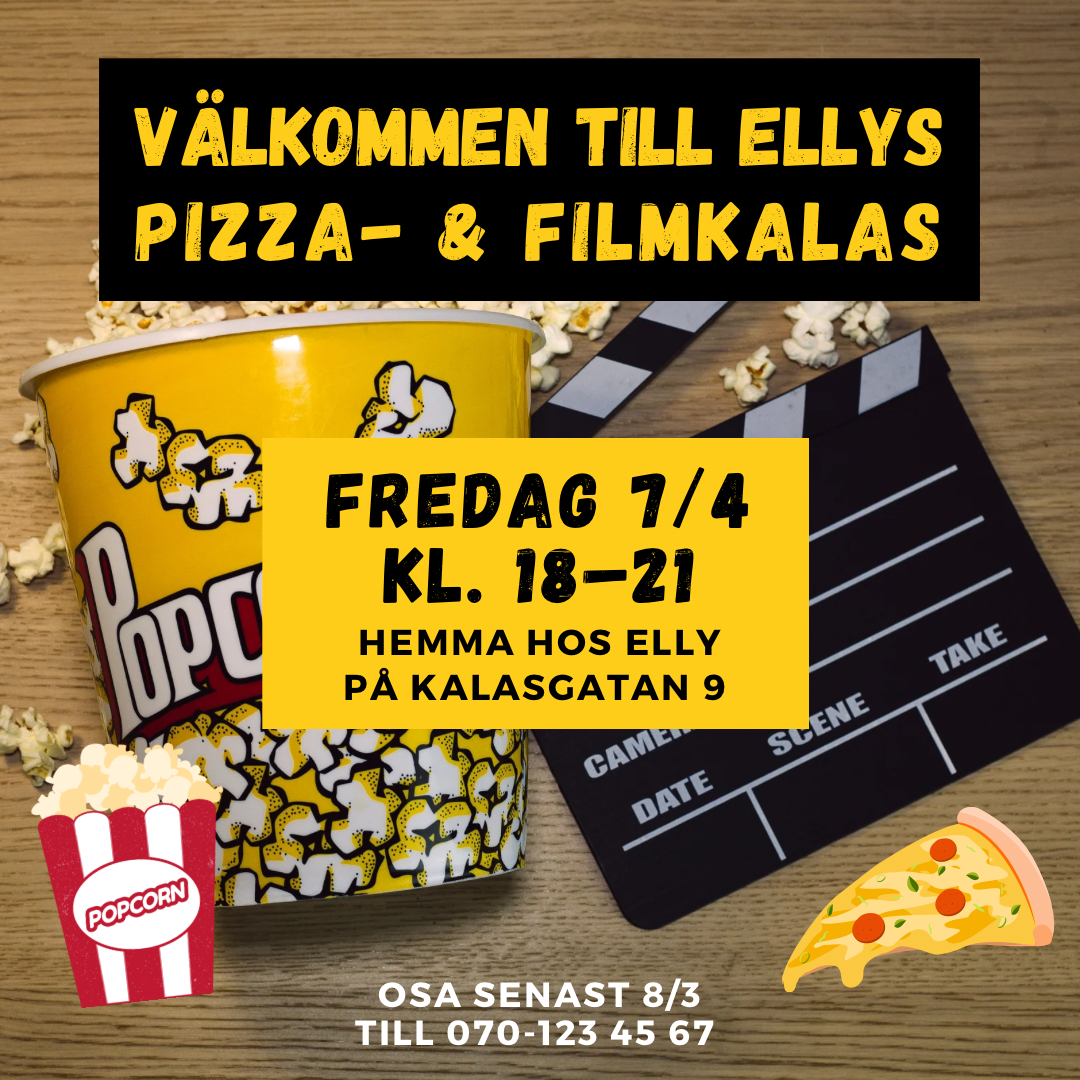 Kalasinbjudan att skicka digitalt med tema filmkväll