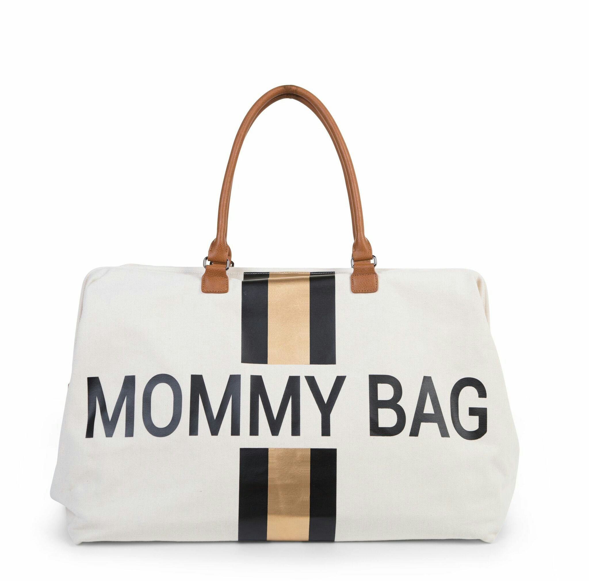 MOMMY BAG NURSERY BAG - OFF WHITE STRIPES BLACK/GOLD - BaBa Baby