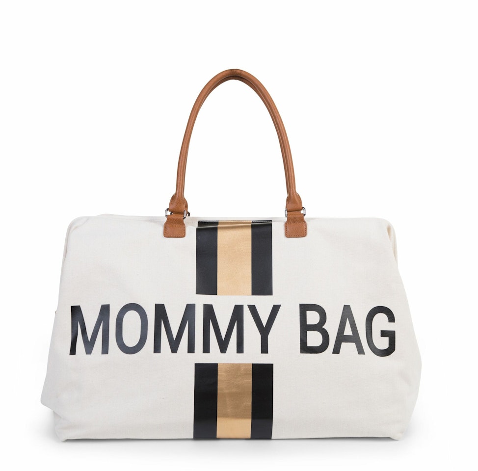 MOMMY BAG NURSERY BAG - OFF WHITE STRIPES BLACK/GOLD