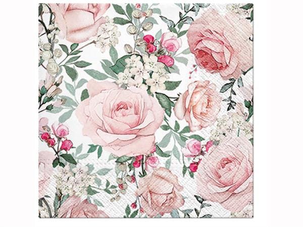 servetter vit botten rosa rosor blommor dukning decoupage glada ungmöns diversehandel