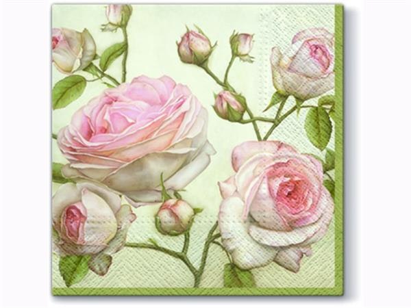 servetter grön botten rosor blommor dukning decoupage glada ungmöns diversehandel