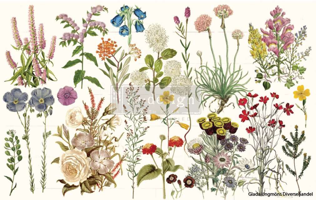 Re Design Decoupage Wild Herbs byrå tissue paper flower glada ungmöns diversehandel