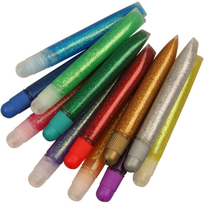 Glitterlim i tub 10ml  12 olika kulörer vattenbaserat glada ungmön