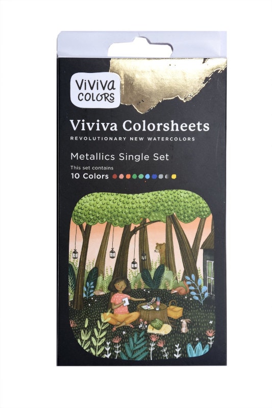 Viviva Colorsheets Metallics Set + 1 pensel akvarell behändig glada ungmön