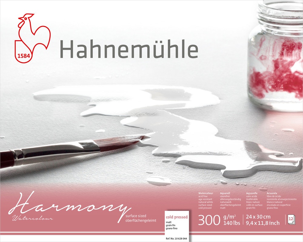 Akvarellblock Hahnemühle Harmony 300g  cellulosa vitt  glada ungmön