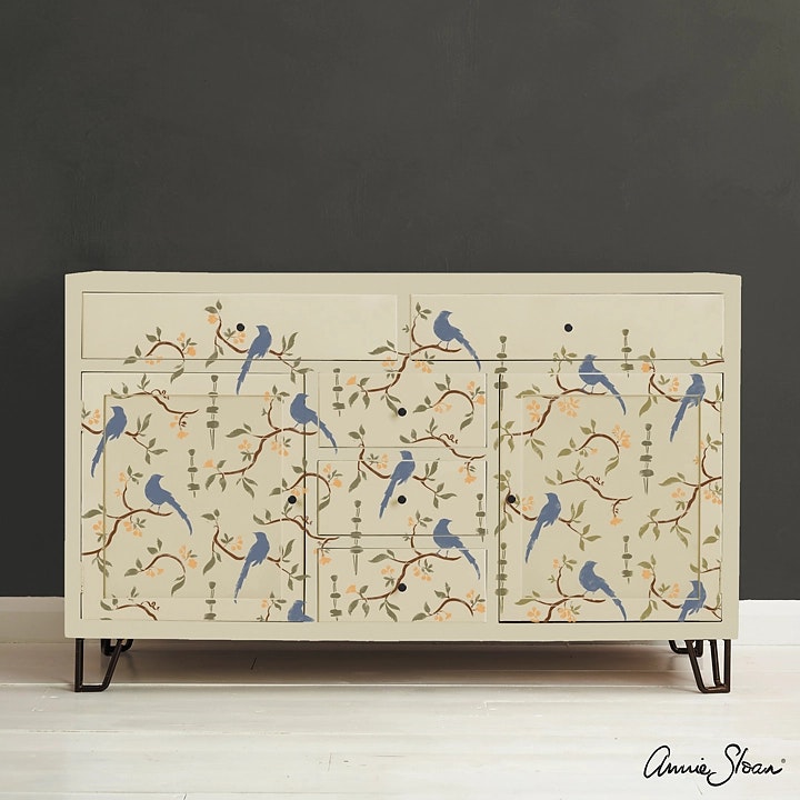 Chinoiserie Birds Annie Sloans stencils byrå glada ungmöns diversehandel bild 3