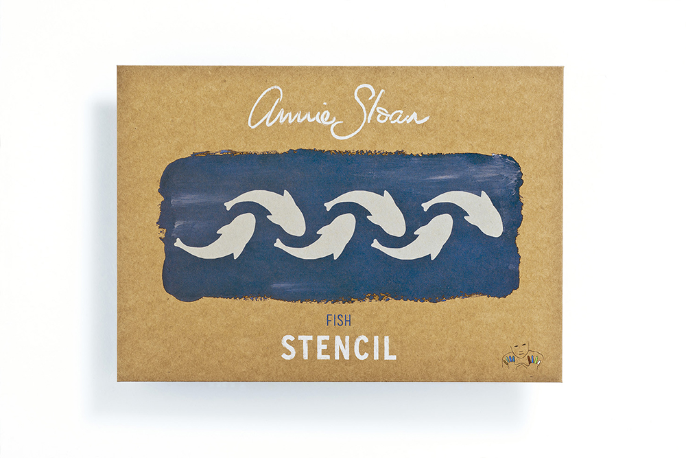 Annie Sloan Stencil Fish schablon vackra fiskar mönster A4 kraftig glada ungmön