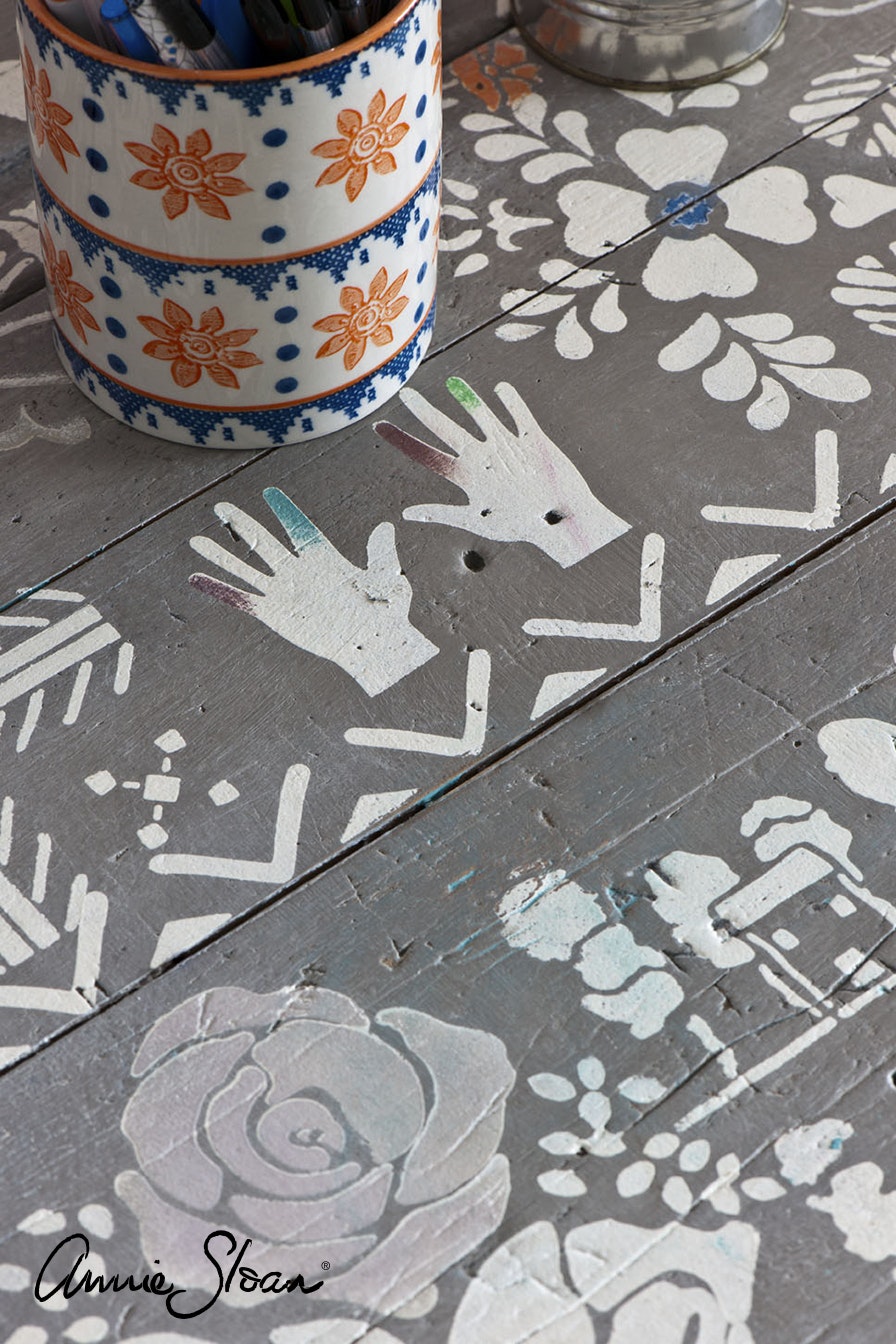 Annie Sloan Stencil Artic Poppy  målad möbel stencils schablon glada ungmöns diversehandel