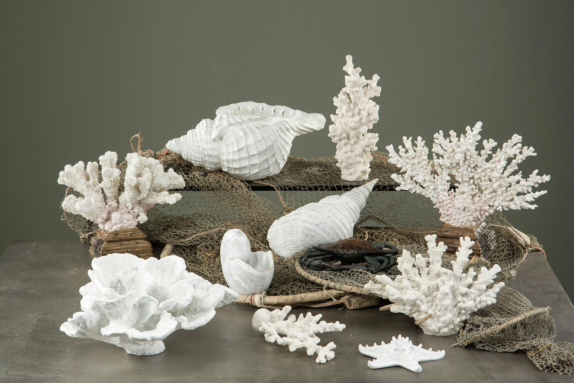 Korall, Polystone skulptur, Inredning havstema, Unik skulptur, Medelhavet, Snäckor, Sjöstjärna,