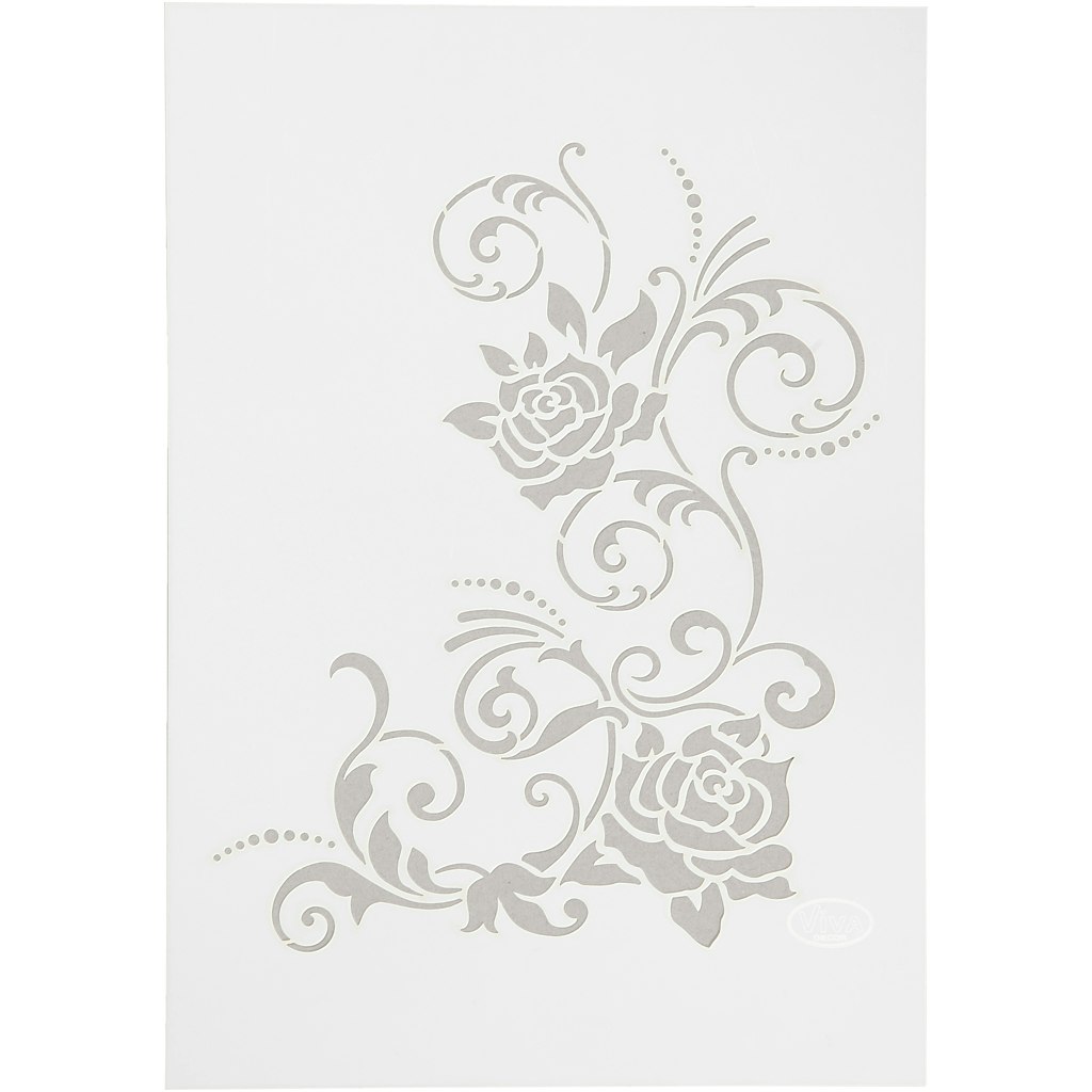A4, Stencil, Rosor, Blommor, Schablon, Mall