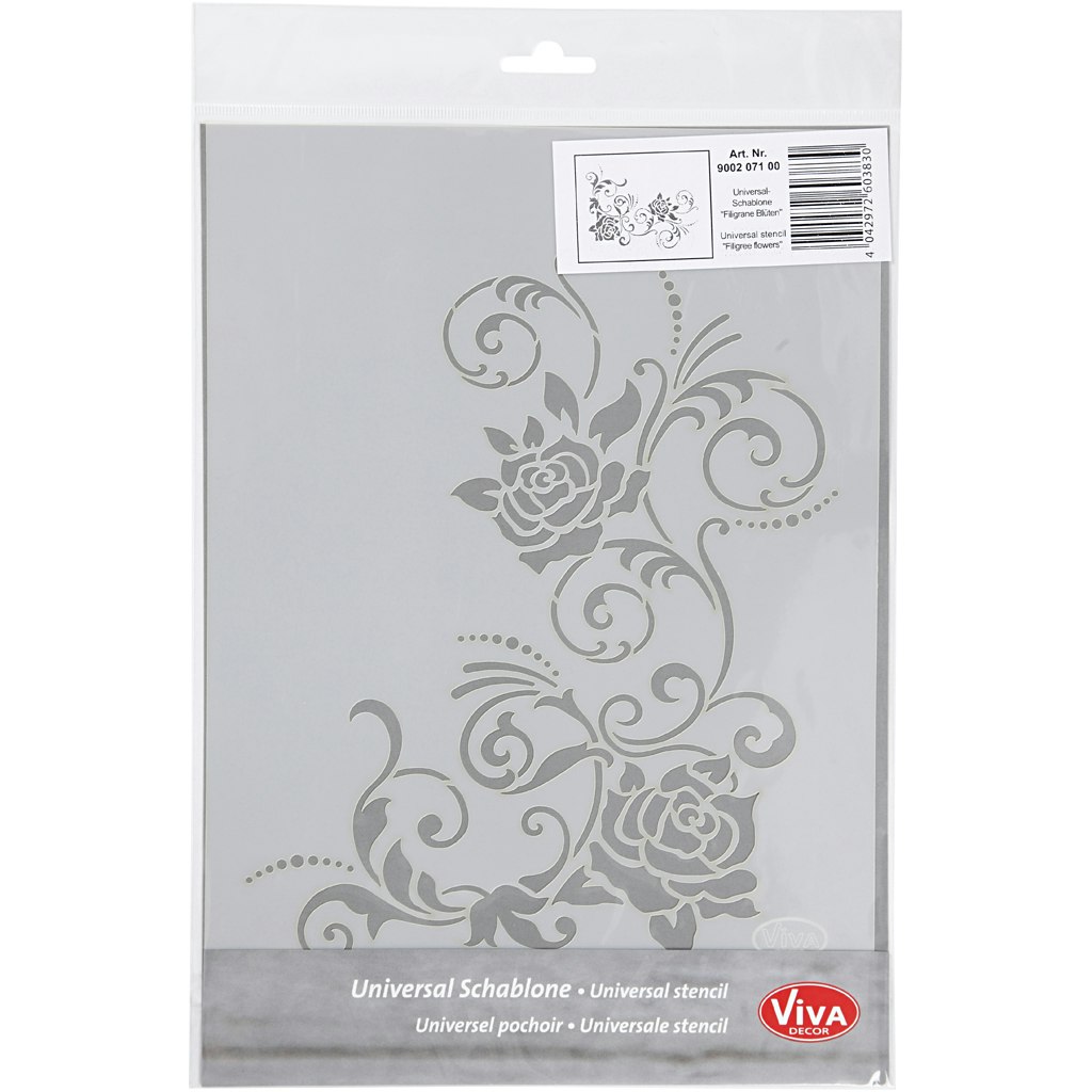 A4, Stencil, Rosor, Blommor, Schablon, Mall