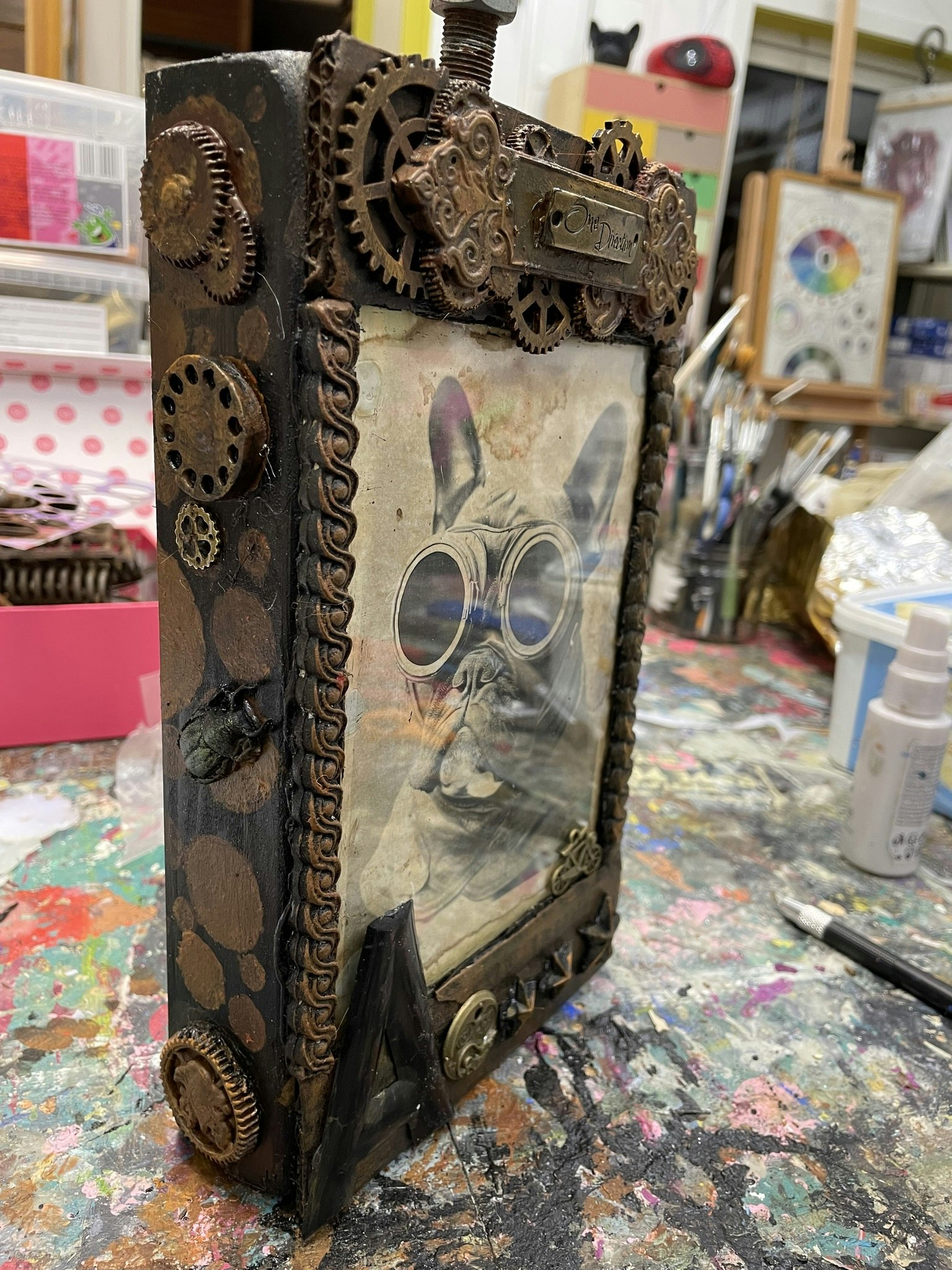 Steampunk unika tavlor olika motiv med steampunktema Fralla, Fransk bulldog flygare