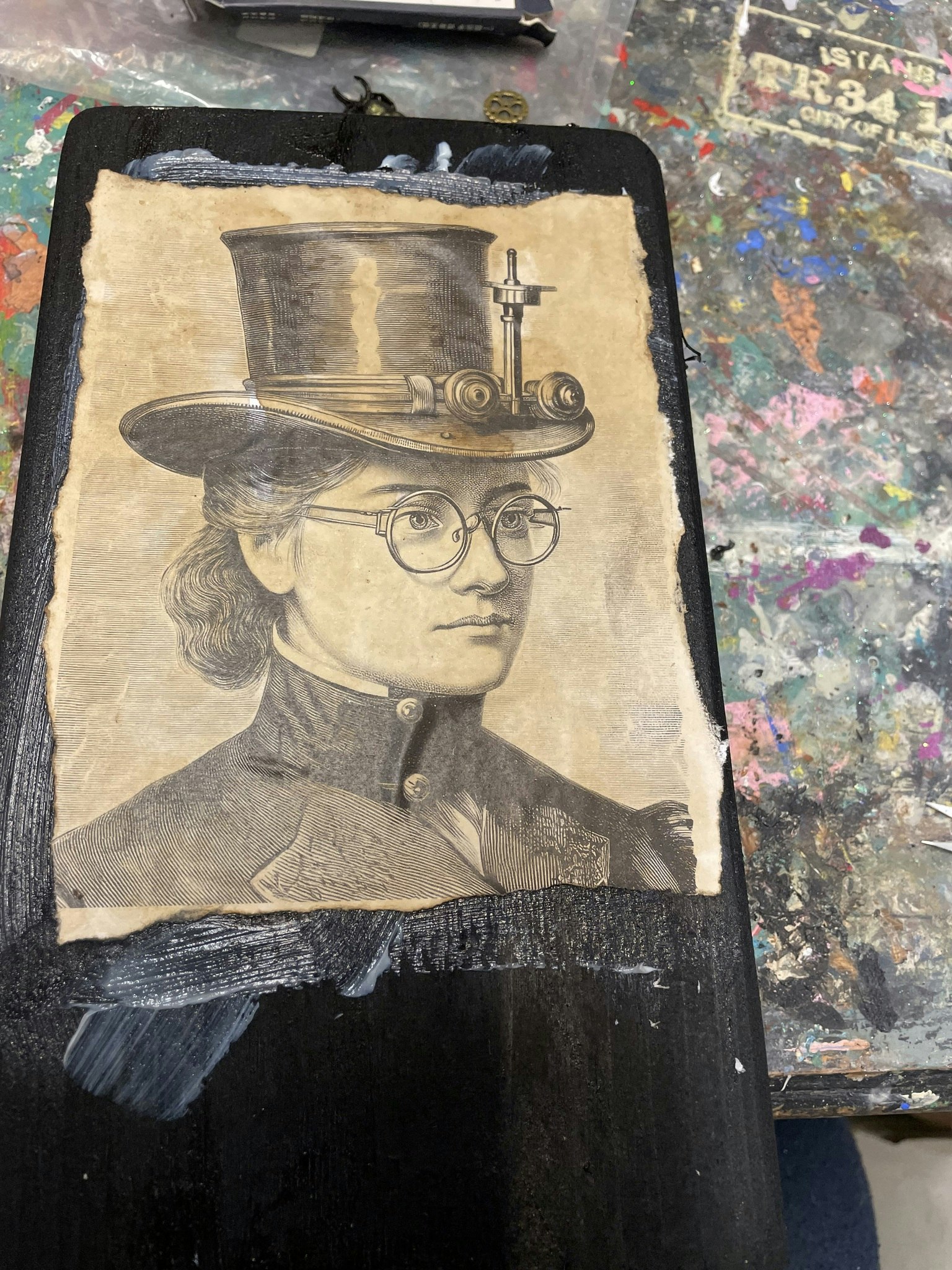 Steampunk unika tavlor olika motiv med steampunktema cool kvinna, hatt, glasögon