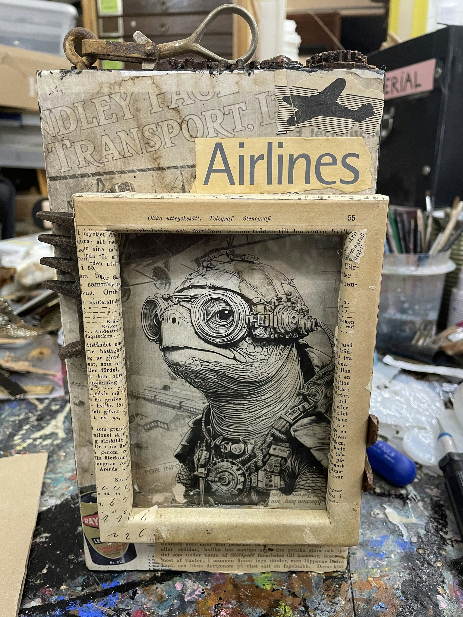 Steampunk unika tavlor olika motiv med steampunktema Sköldpadda, glasögon, flygare, ram, träram, ram och glas, rost