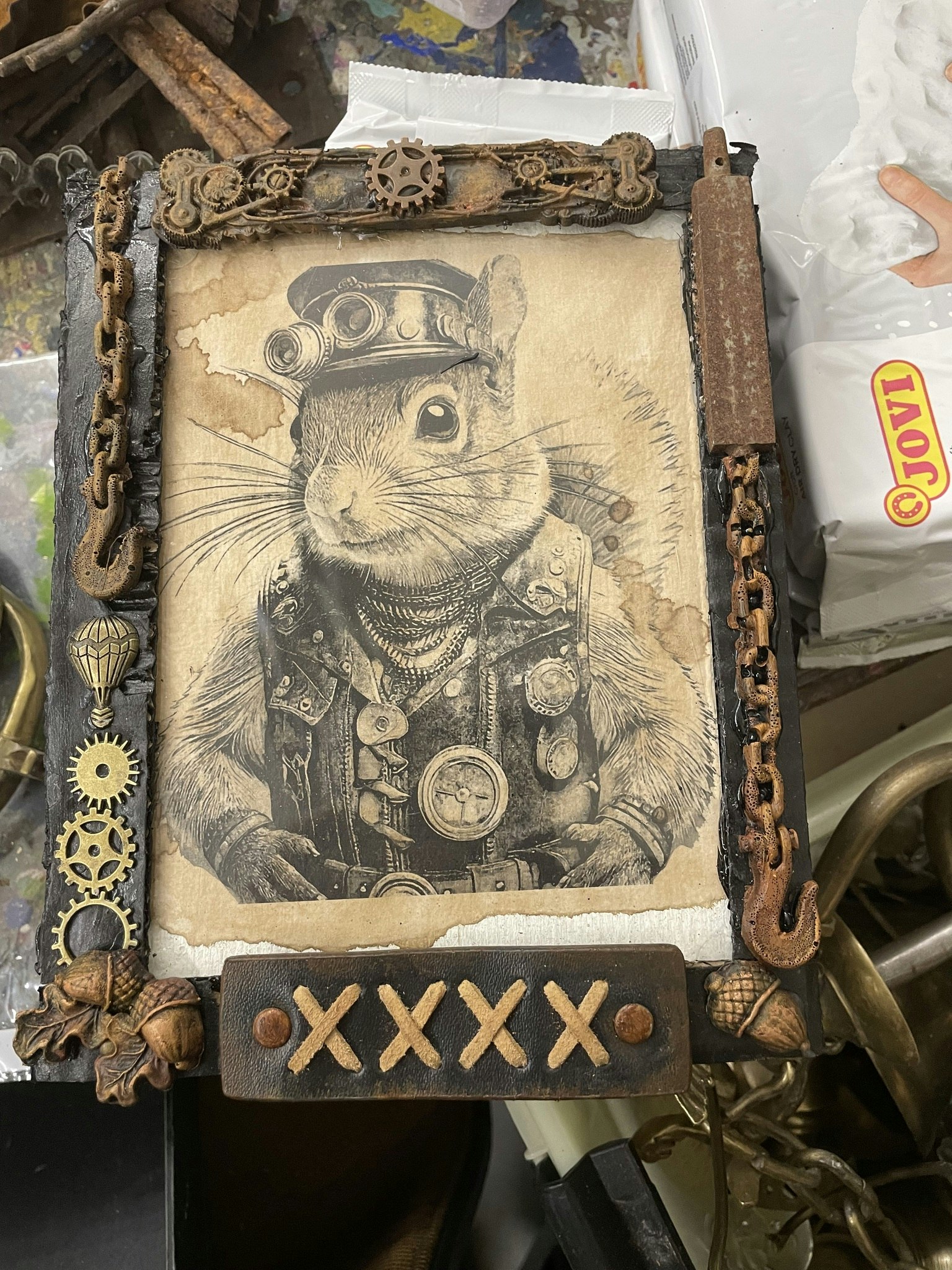 Steampunk unika tavlor olika motiv med steampunktema Ekorre, flygare, glasögon, rost